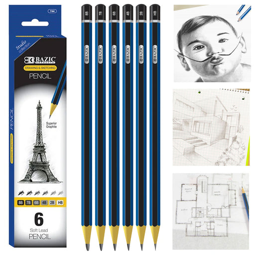 24 Graphite Pencils 2B Premium Sketching Artist Wood Pencil Un-sharpened Drawing