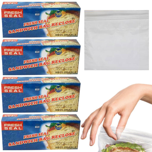 100 Ct Press Seal Sandwich Bags Poly Zip Baggies Lunch Snack School Food  Storage 