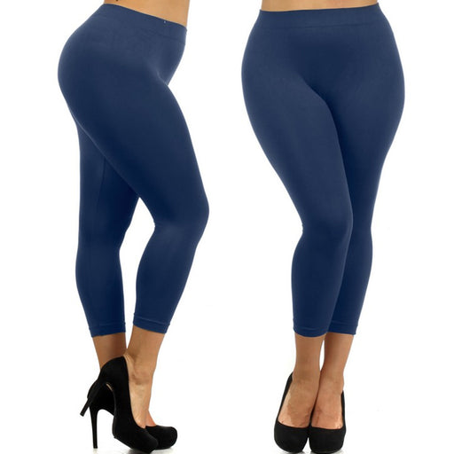 Plus Size Capri Basic Leggings High Waisted Solid Color Soft Pant Stretchy  Women 