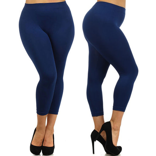 Women Seamless Capri Leggings Plus One Size Stretch Pants Basic