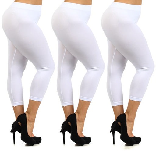 Women Seamless Capri Leggings Ripped Slit One Size Stretch Pant