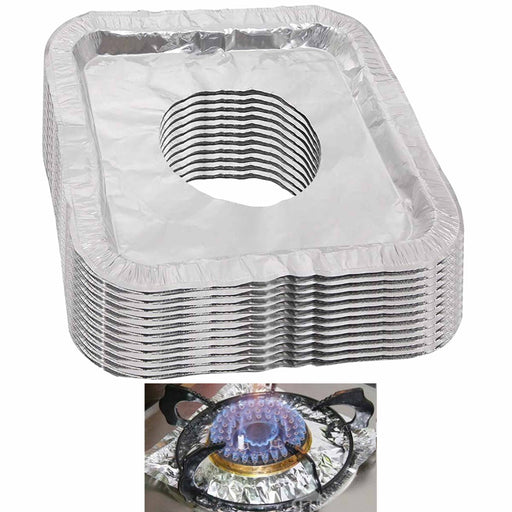 AllTopBargains 10 Aluminum Foil Square Stove Burner Covers Liners 8.46 Bibs Drip Grease Clean