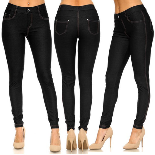 FLOSO®Ladies/Womens Jeggings with rear pocket (Jean Look Leggings) Black  size 12