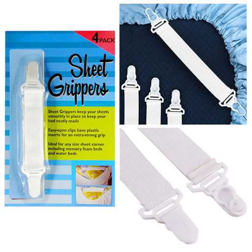 4 X Metal Bed Sheet Fasteners Grip Clips Suspender Straps Mattress