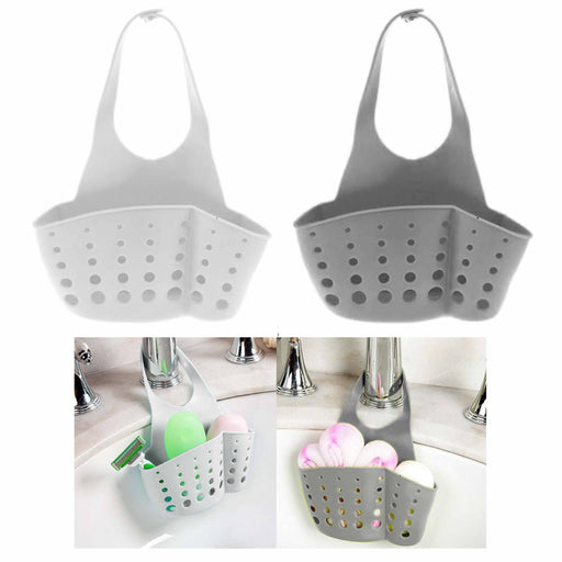 AllTopBargains 4 Sink Caddy Kitchen Silicone Soap Sponge Holder Hanging Basket Dish Bath Shower