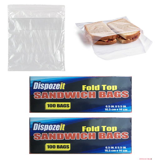 600 Fold Top Sandwich Bags Food Storage Plastic Poly Baggies Snack School Lunch