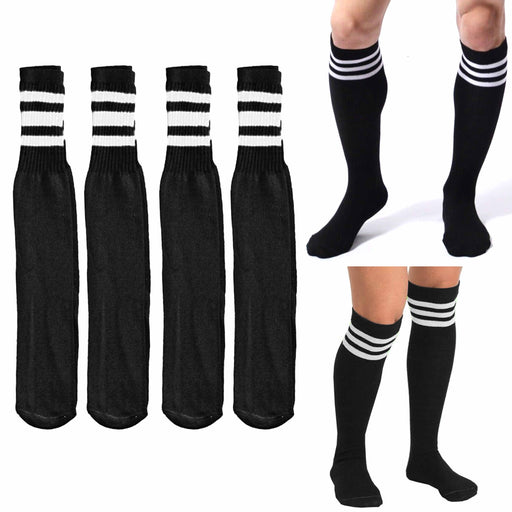 4 Pairs Knee High White Tube Socks Pink Stripe Cotton Long Athletic Sports  10-15 