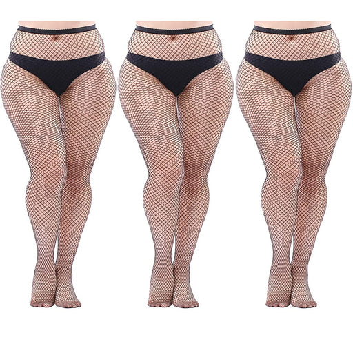1 Women Plus Fishnet Stockings Pantyhose Floral Lace Inset Sexy Mesh Queen  Size
