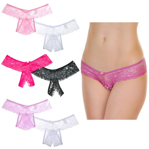 2pc Women Sexy Lace Crotchless Cheeky Boxer Shorts Panties