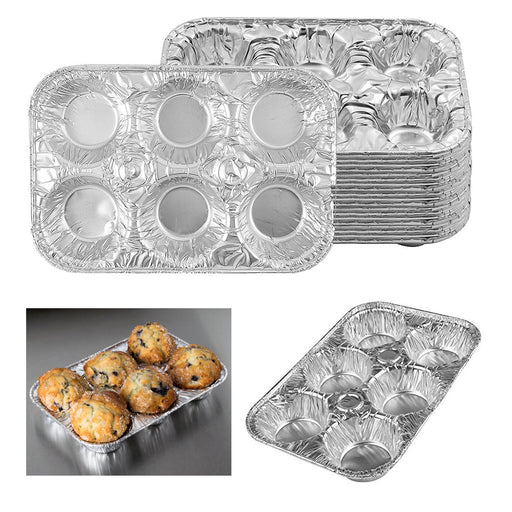 25Pc 6-Cup Aluminum Foil Muffin Pans Cupcake Aluminum Pans Disposable  Container