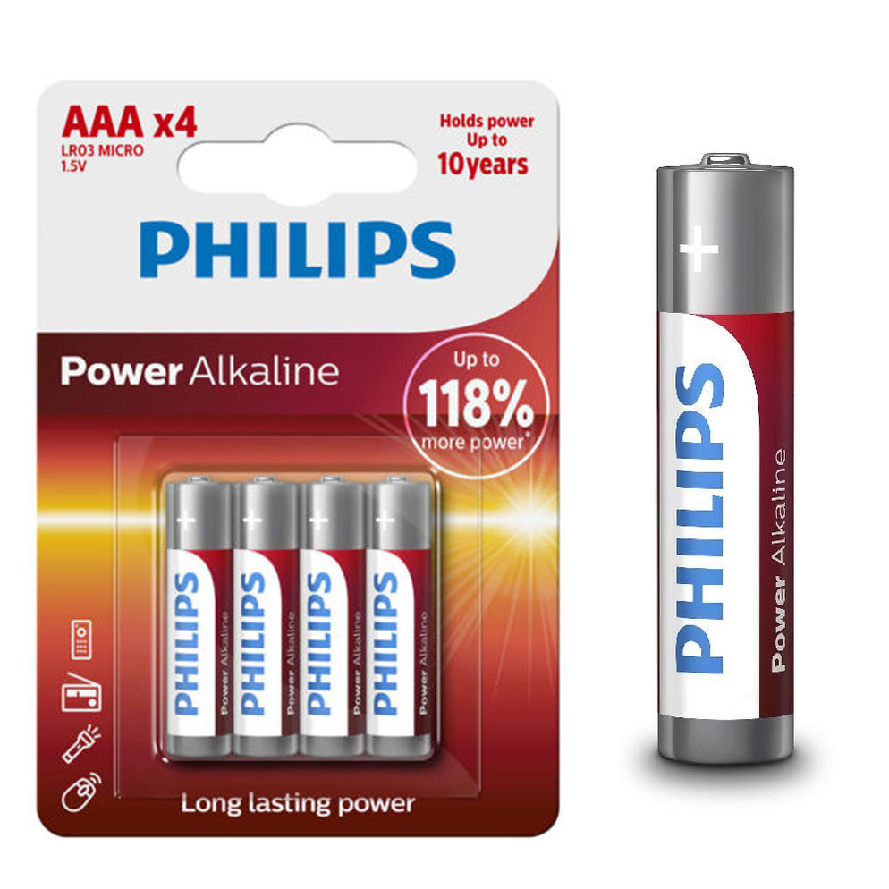 Pack 12 Philips AAA 1.5V Alkaline Batteries Size Power LR03 Micro AM4 ...