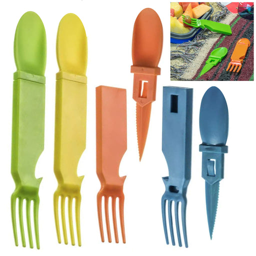 4 Sets Outdoor Eating Utensils 3in1 Fork Knife Spoon Stainless Steel C —  AllTopBargains