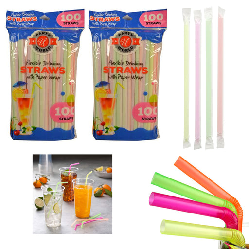 380 Pack Individually Wrapped Disposable Plastic Flexible Drinking Straws - BPA Free - White