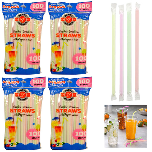 96 Red Striped Paper Straws Biodegradable Drinking Flexible Bendy