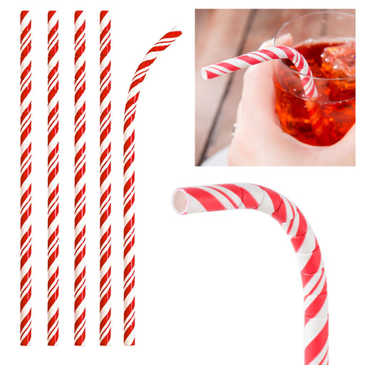 96 Red Striped Paper Straws Biodegradable Drinking Flexible Bendy Birthday  Party