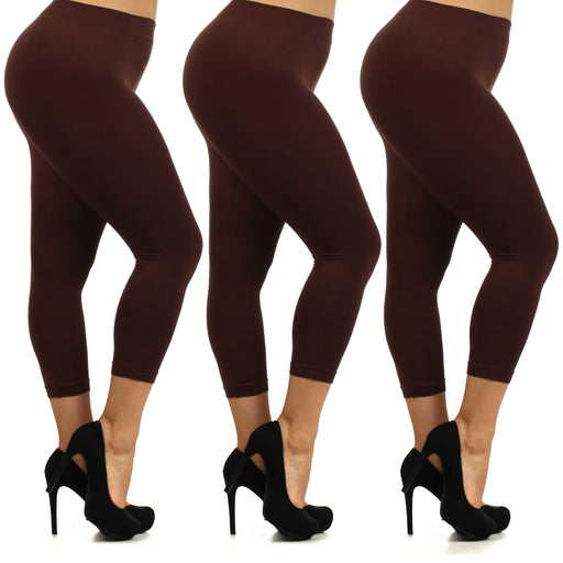 3 Pc Women Leggings Plus Size Stretch Capri Soft High Waisted Tummy Co —  AllTopBargains