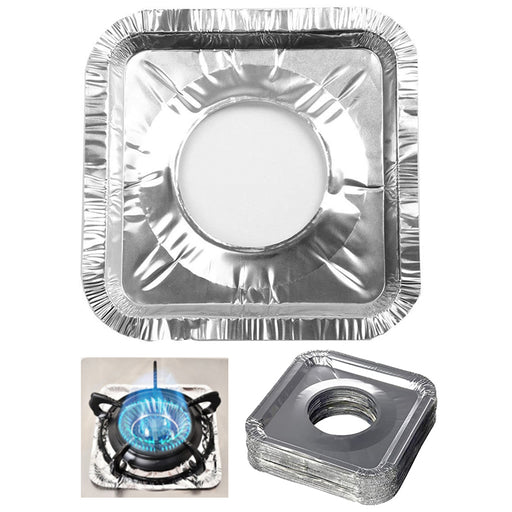 AllTopBargains 10 Aluminum Foil Square Stove Burner Covers Liners 8.46 Bibs Drip Grease Clean