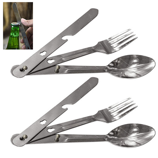 4 Sets Outdoor Eating Utensils 3in1 Fork Knife Spoon Stainless Steel C —  AllTopBargains