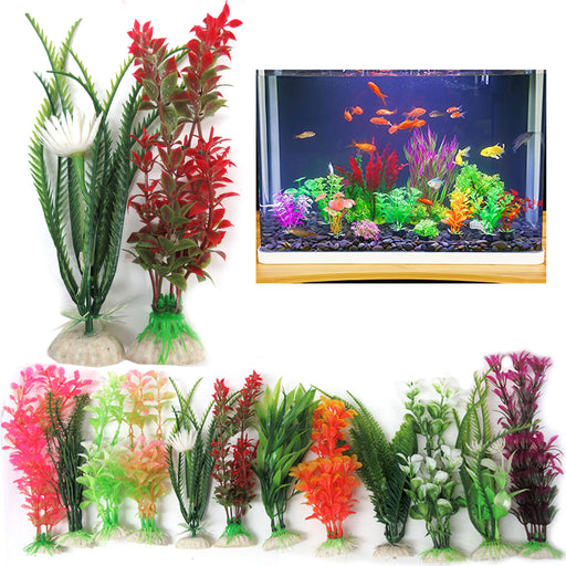 24 Pc Fish Tank Decorations Artificial Aquarium Grass Plant Lush