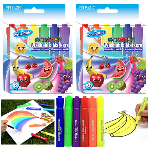 24 Fruit Scented Markers Washable Bright Assorted Colors Coloring Art Non Toxic
