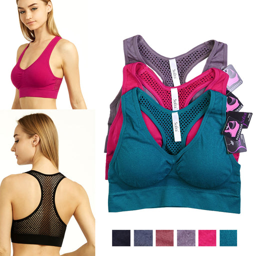 3 Pc Sports Bra Tank Shirred Front Light Pad Cup Seamless Active