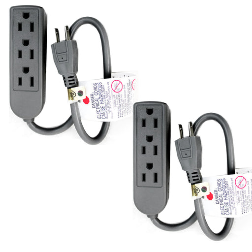 FosPower 3FT Extension Cords (2 PACK), 1625W 3-Outlet Power Strip