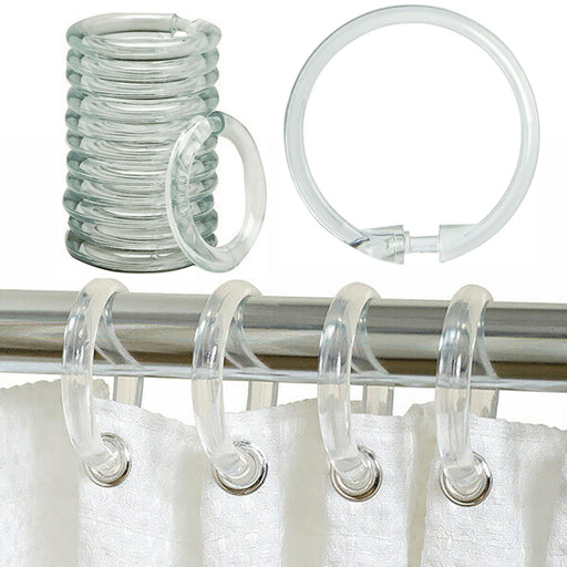 12 X Shower Curtain Rings Set Clear Plastic Hook Type C Shaped Rod Hooks  Bath 