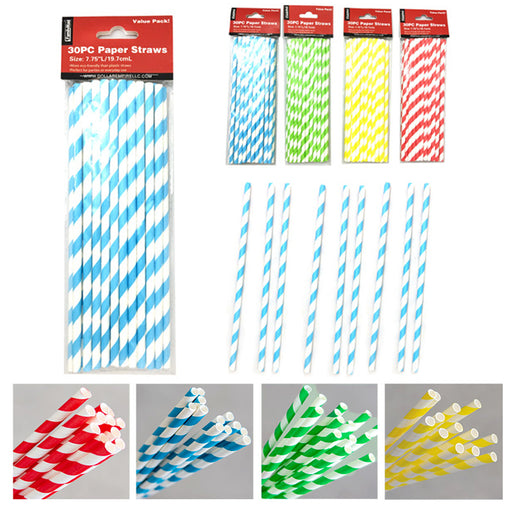 96 Red Striped Paper Straws Biodegradable Drinking Flexible Bendy