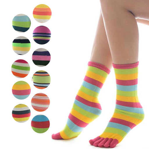 ToeSox 1 Pair Calf Length Funny Feet Animal Women's Striped Toe Socks Size  9-11 