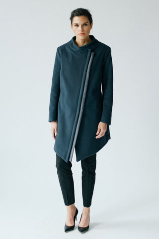 black coat, Asymmetric coat, winter coat, wool coat, zipper coat