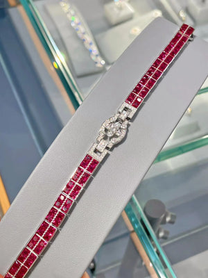 ZOCA  Luxury 100% 925 Sterling Silver T Shape Cut Ruby Gemstone Bracelets Bangles Cocktail Fine Jewelry Anniversary Gift - Gadget and Glam Shop