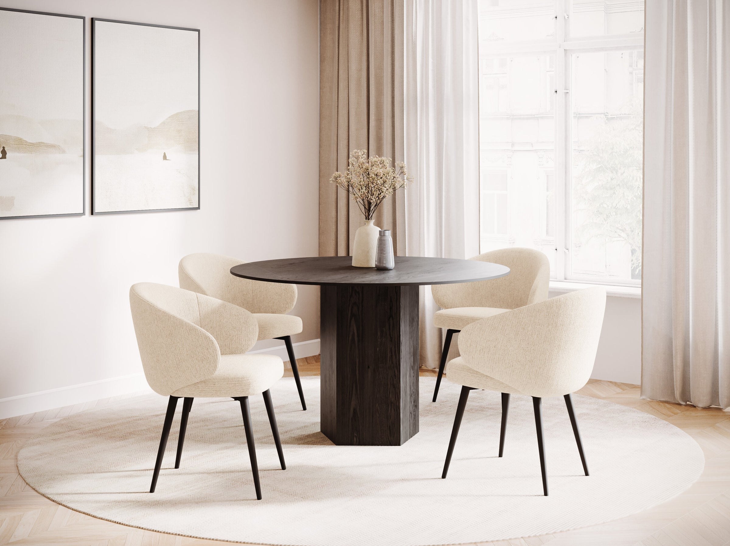 Bromi tables & chairs structured fabric beige