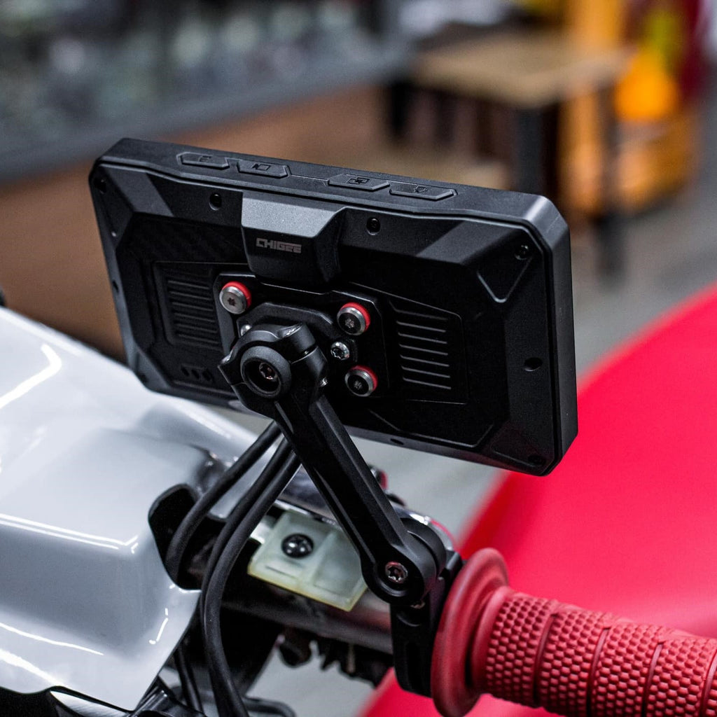 The AIO-5 Lite installed on the side of the motorcycle