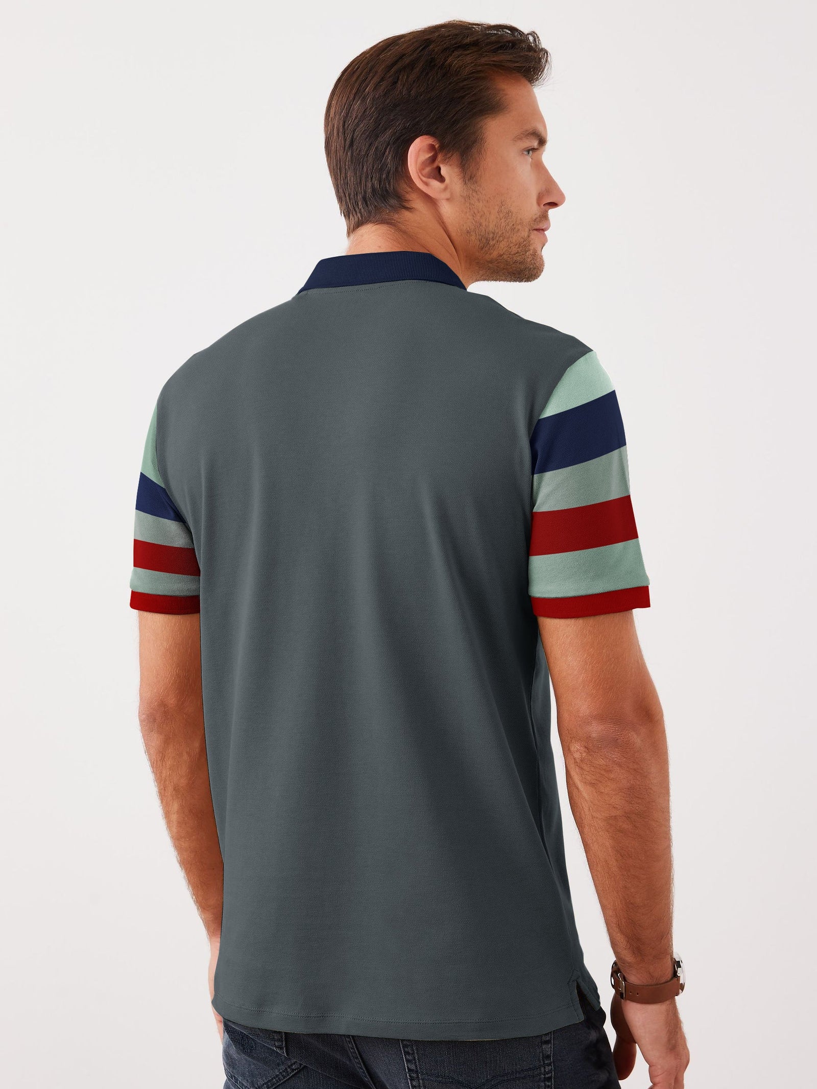 Summer Polo Shirt For Men-Navy with Maroon & Grey Melange-RT772 - BrandsEgo