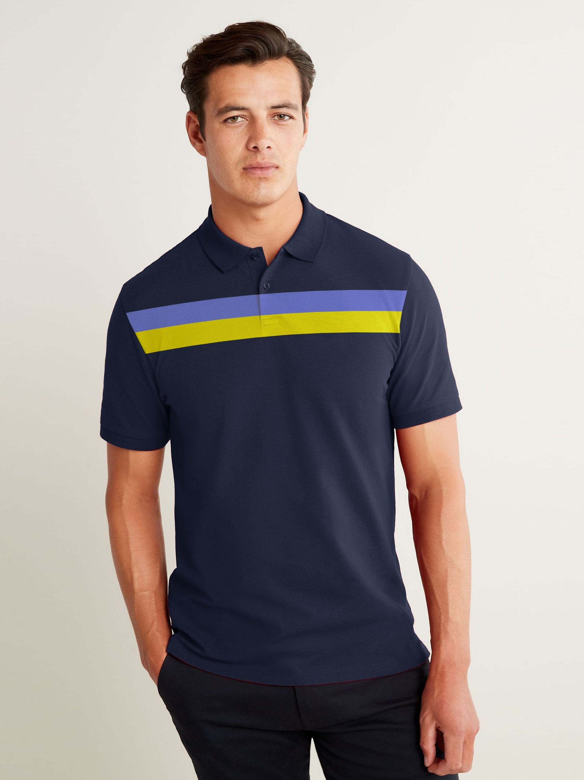 Summer Polo Shirt For Men-Navy with Maroon & Grey Melange-RT772 - BrandsEgo