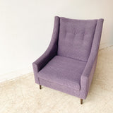 Mid Century High Back Lounge Chair w/ New Purple Upholstery