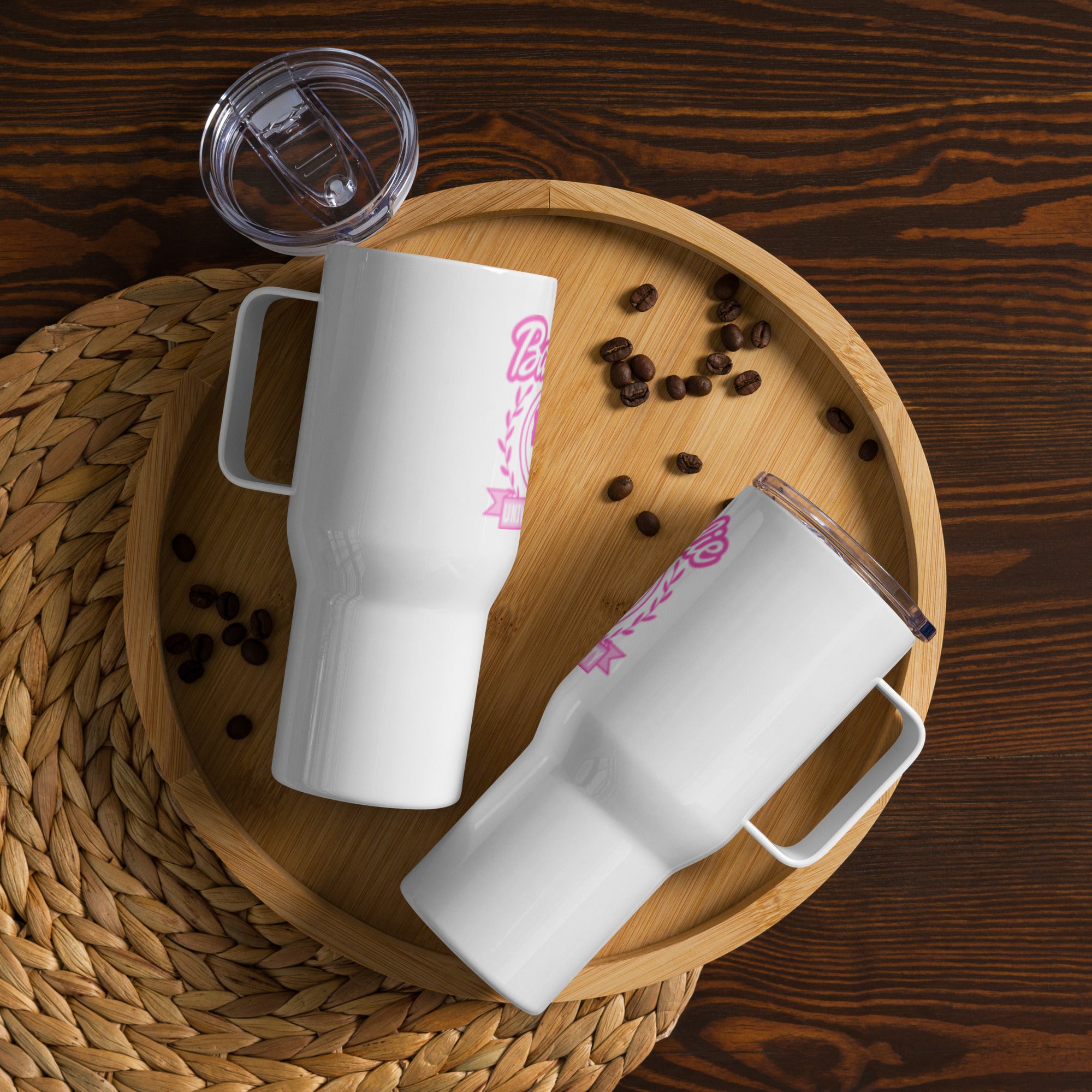 Baddie University Travel mug with a handle
