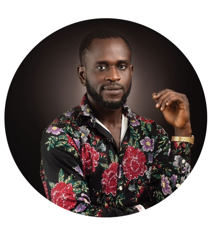 Circle cropped, half-body photo of Sontee Ijoho wearing a flower-patterned shirt and a gold-colored wristwatch.