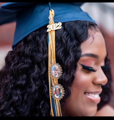 Double graduation cap photo charm girl