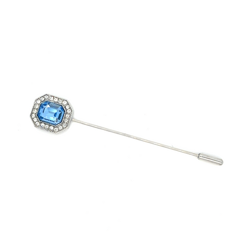 light blue lapel pin with blue stone for men brides