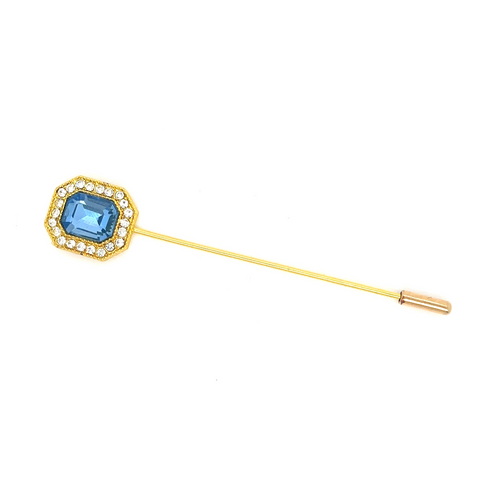 Gold label pin with blue stone stick pin bridal