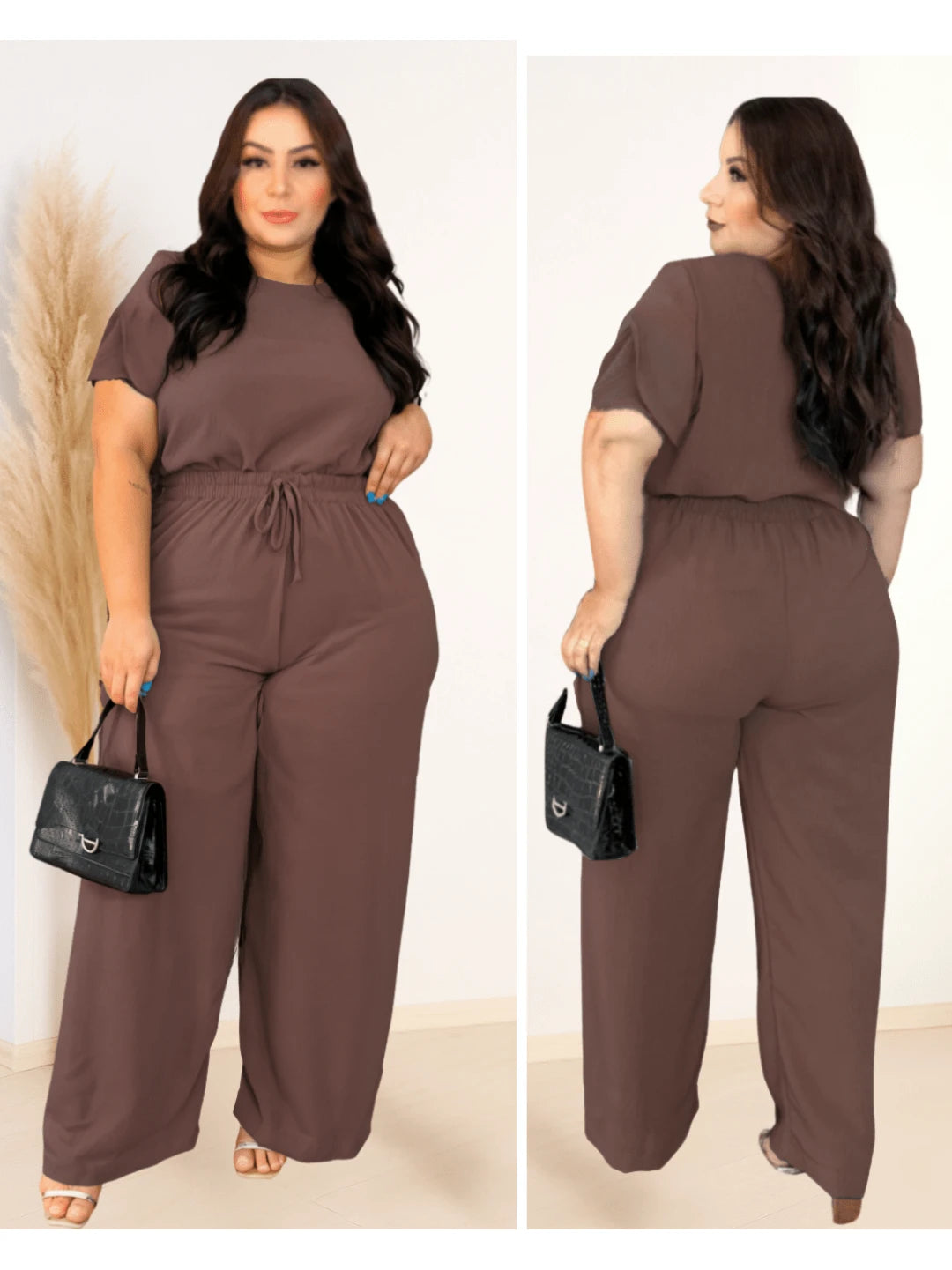Conjunto Feminino Plus Size Marrom com Cintura Ajustável – Nelima