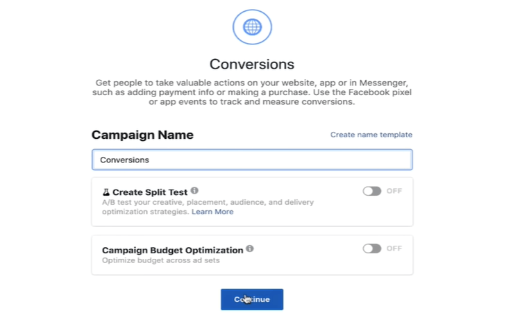 Set conversions as the main objective and de-select CBO as part of your Facebook ads formula