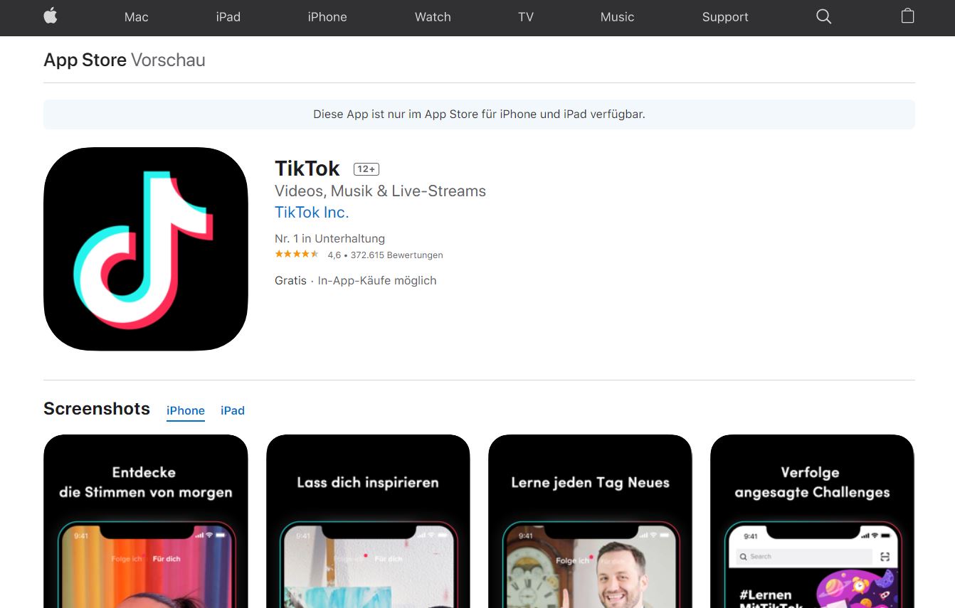 TikTok App im Apple App Store