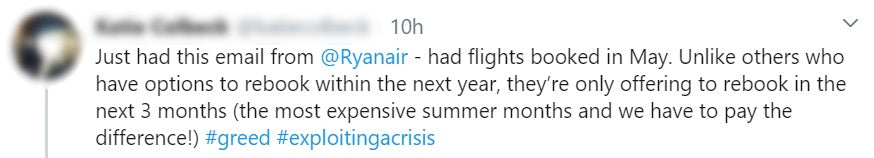 ryan air twitter complaint