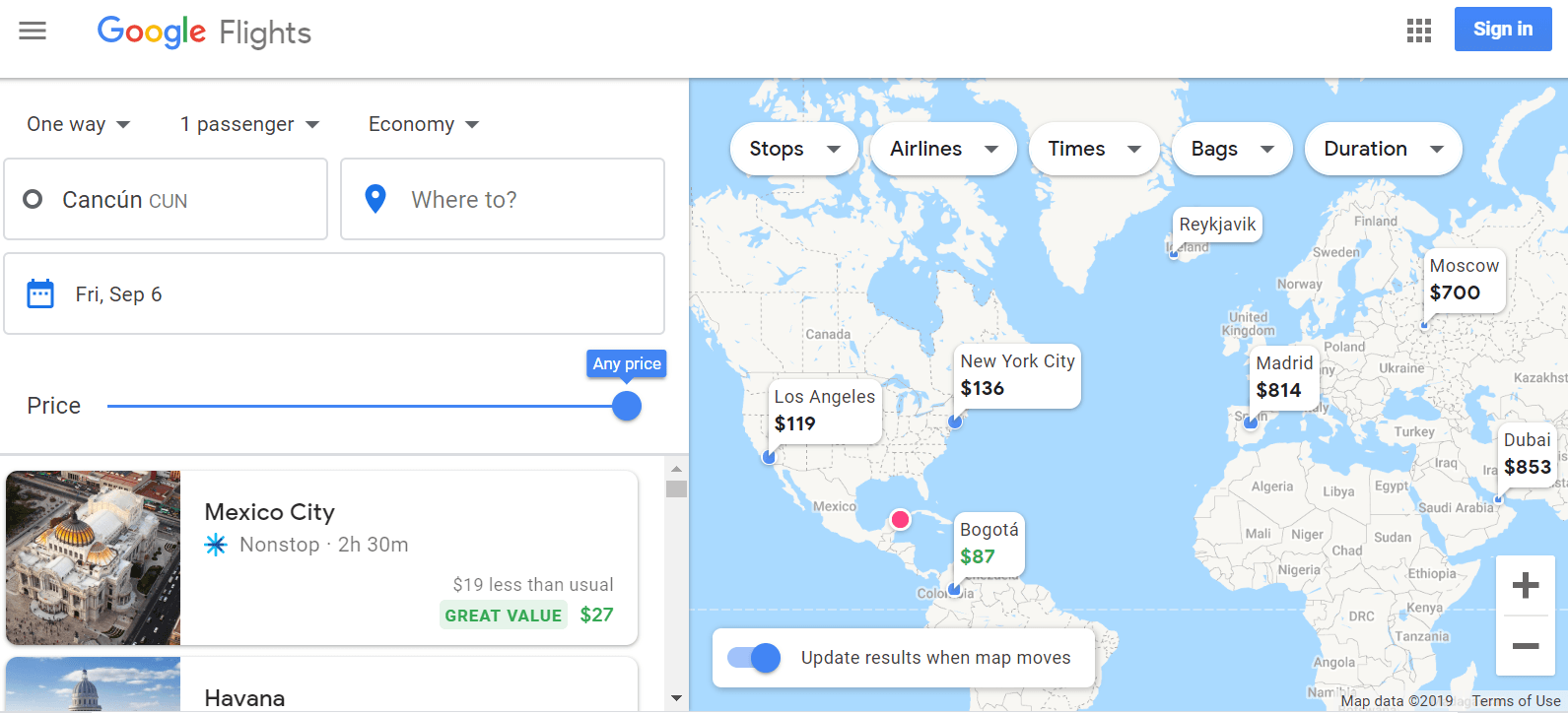 google flights nomad destinations