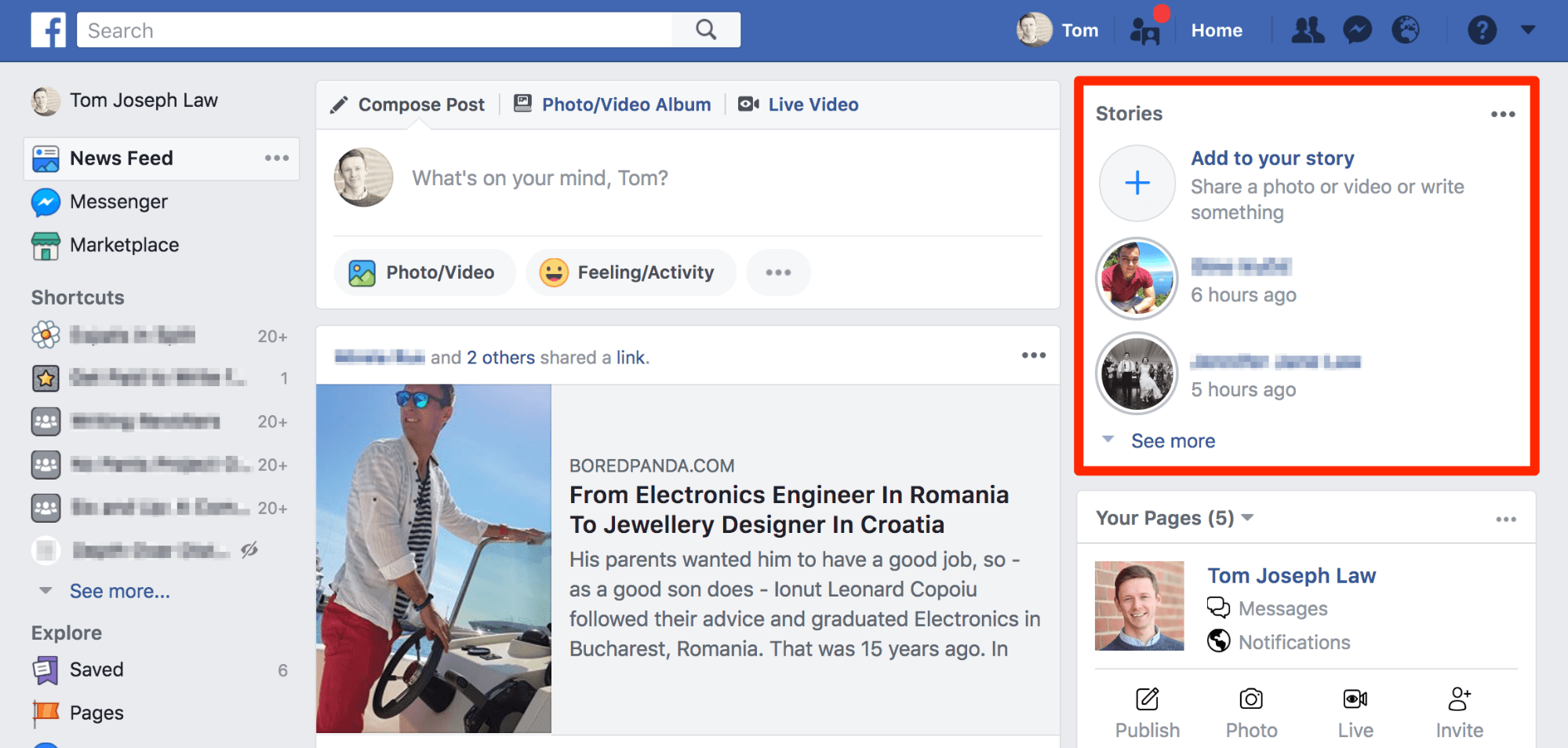 Facebook Stories Desktop