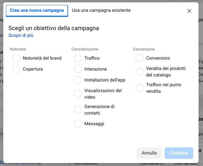 obiettivi facebook ads