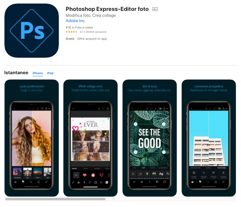 App per ridimensionare immagini: Photoshop Express