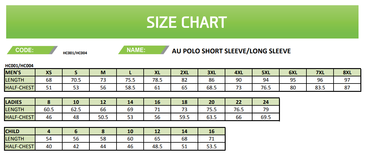 Sizing Chart